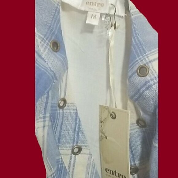 NWT Entro Blue & Ivory Plaid Dress - Size M - Picture 7 of 8